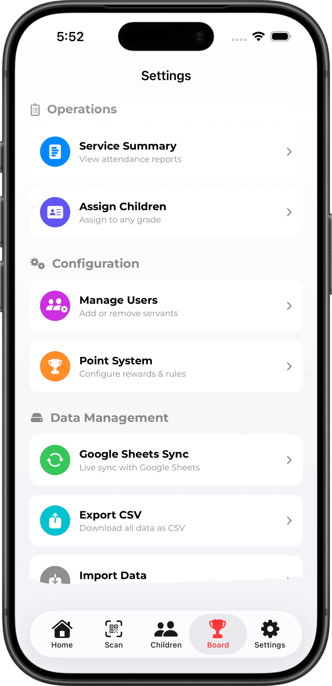 Settings — full control of your service